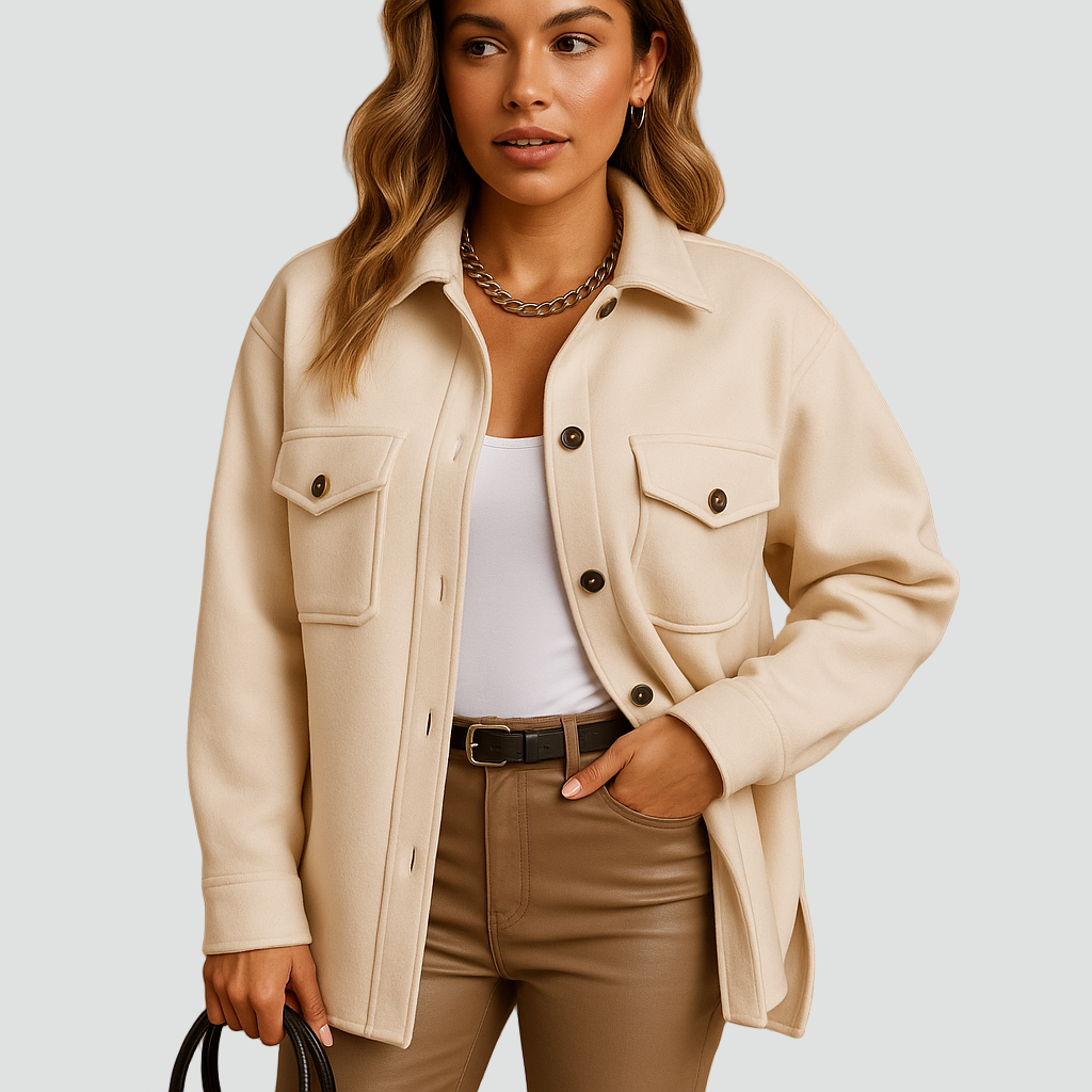 Koszulowa kurtka zimowa damska z kieszeniami i guzikami