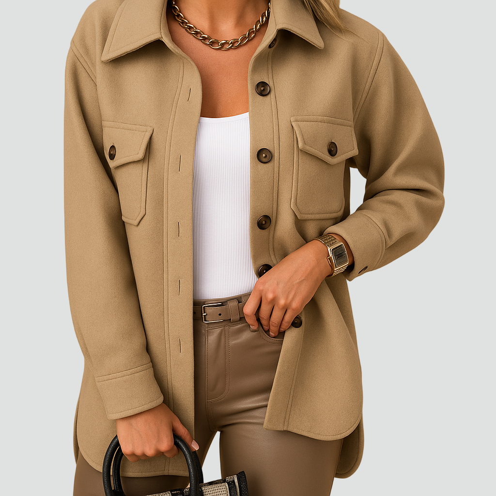 Koszulowa kurtka zimowa damska z kieszeniami i guzikami