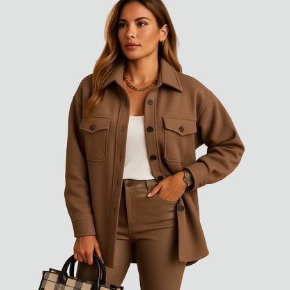 Koszulowa kurtka zimowa damska z kieszeniami i guzikami