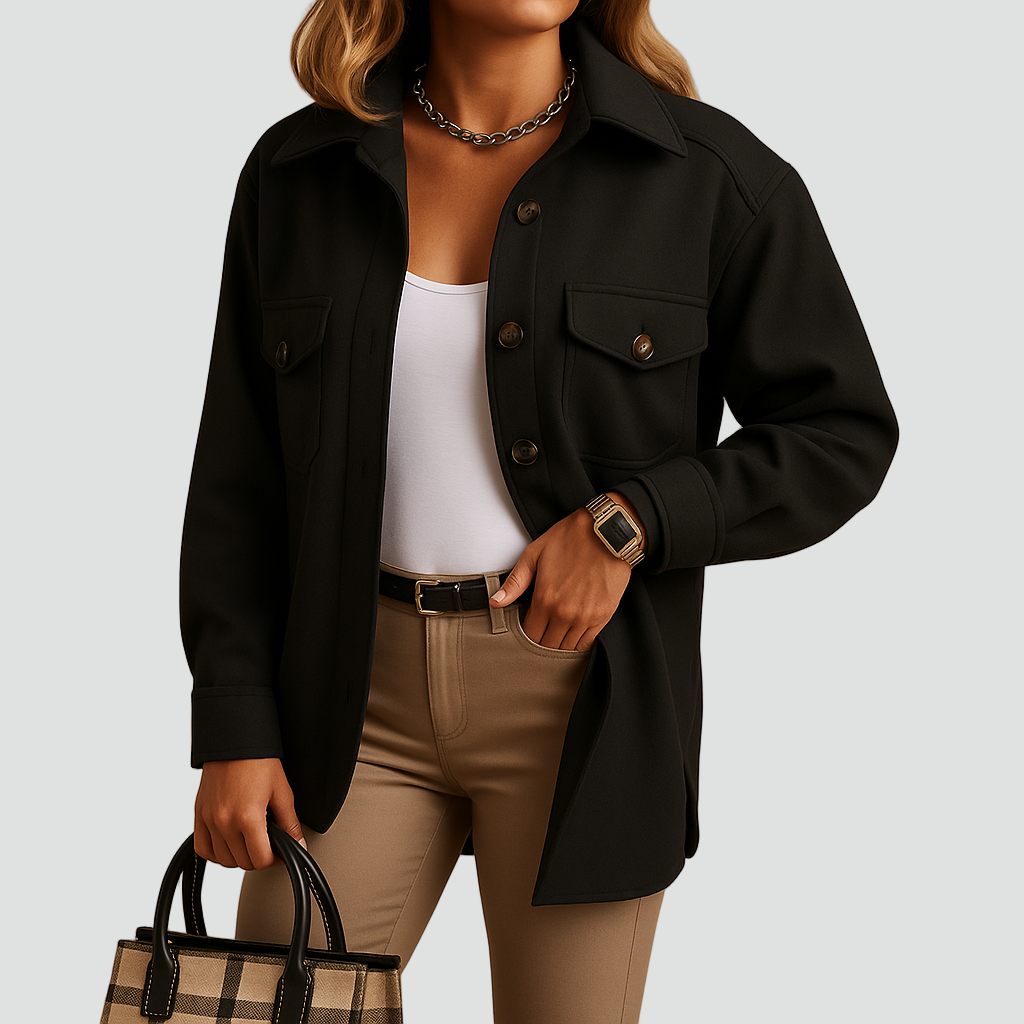 Koszulowa kurtka zimowa damska z kieszeniami i guzikami