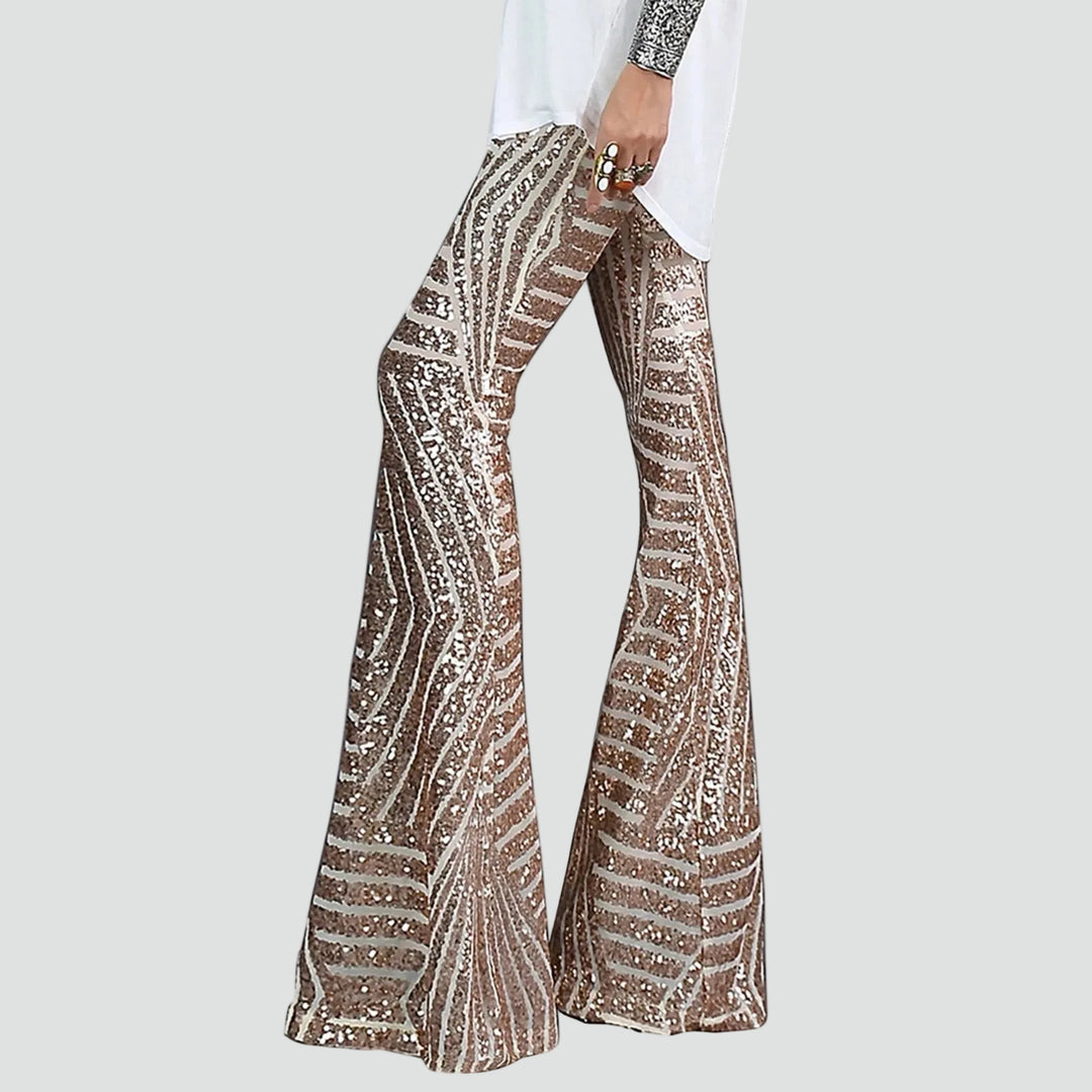 Brocade bell-bottom pants with geometric pattern