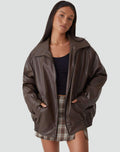 Oversize women's eco-leather jacket with zipper