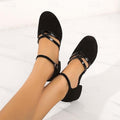 Women's suede block-heel dance shoes with a strap