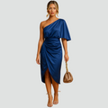 One-shoulder cocktail dress with draping