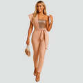Asymmetric jumpsuit with sequin corset and belt for women